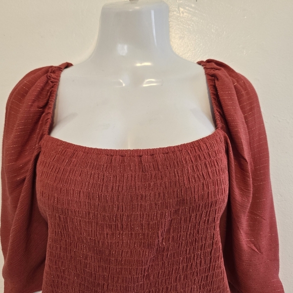 Express - Coral Smocked Blouse - Picture 2 of 13